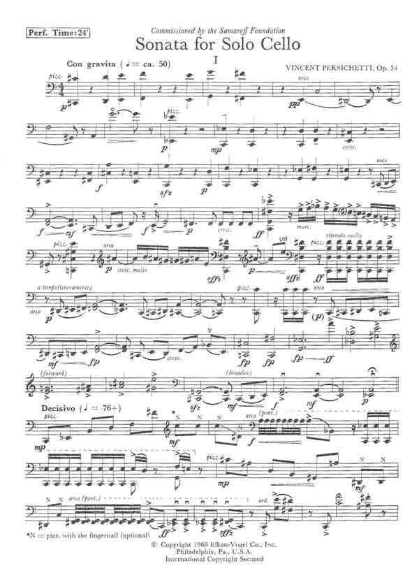 Persichetti: Sonata for Solo Cello, Op. 54