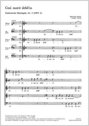 Schütz: Così morir debb'io (So, must I die?), SWV 5