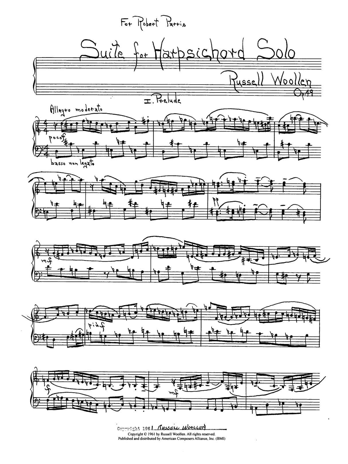 Woollen: Suite for Harpischord, Op. 49