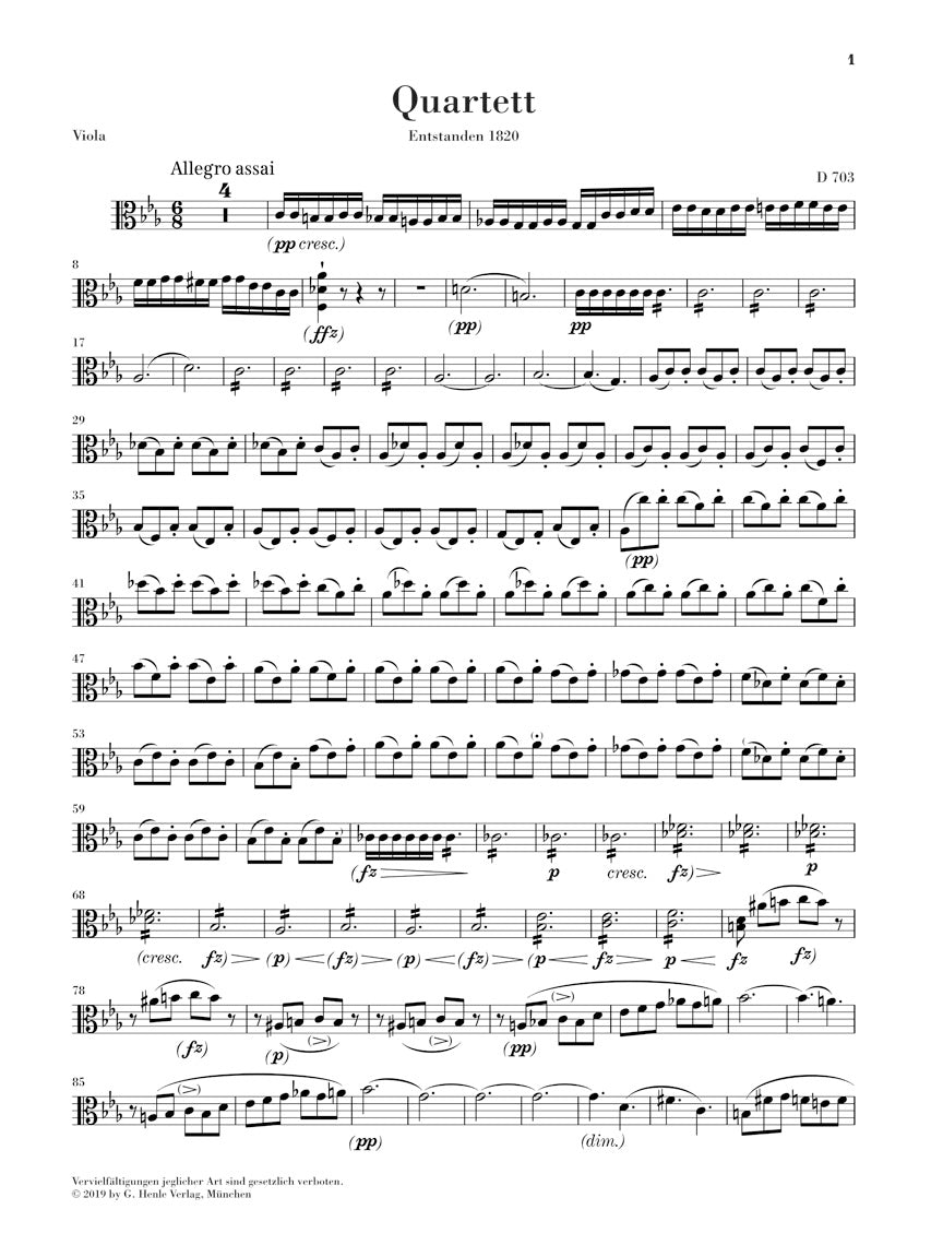 Schubert: String Quartet in C Minor, D 703