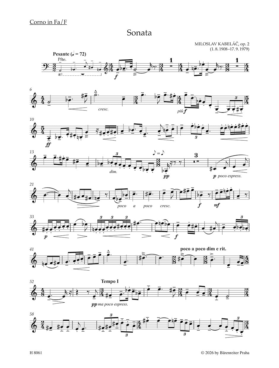 Kabeláč: Horn Sonata, Op. 2
