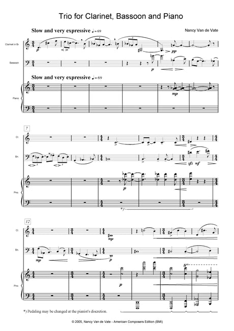 Van de Vate: Piano Trio (Version for Clarinet, Bassoon and Piano)