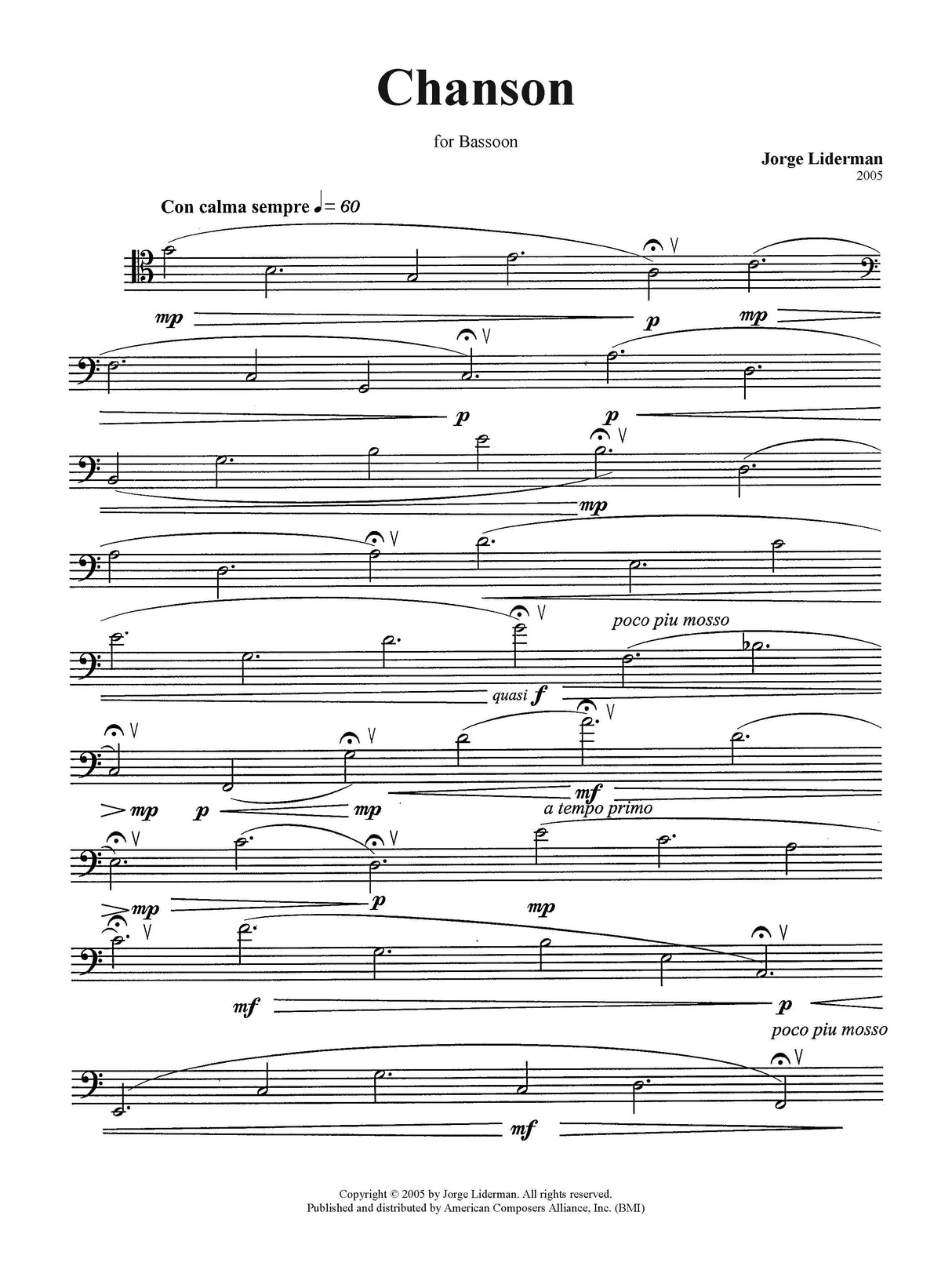 Liderman: Chanson (Version for Bassoon)