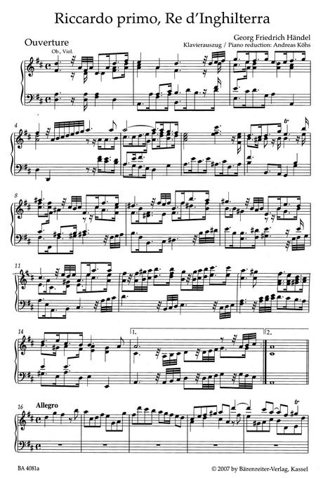 Handel: Riccardo primo, Re d'Inghilterra, HWV 23