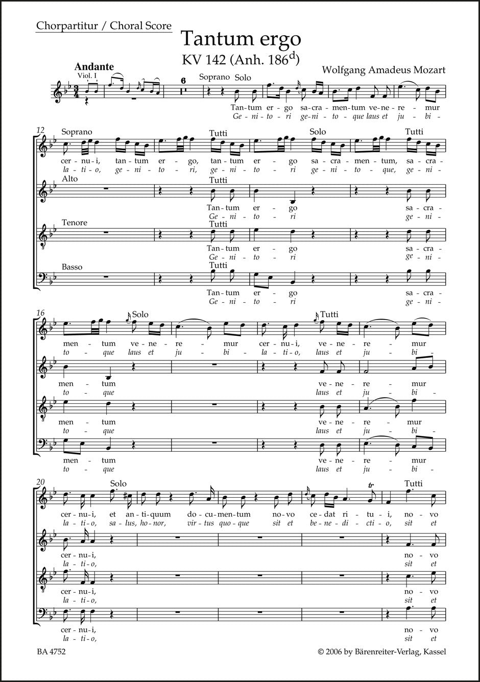 Mozart: Tantum ergo in B-flat Major, K. 142 (Anh. 186d)