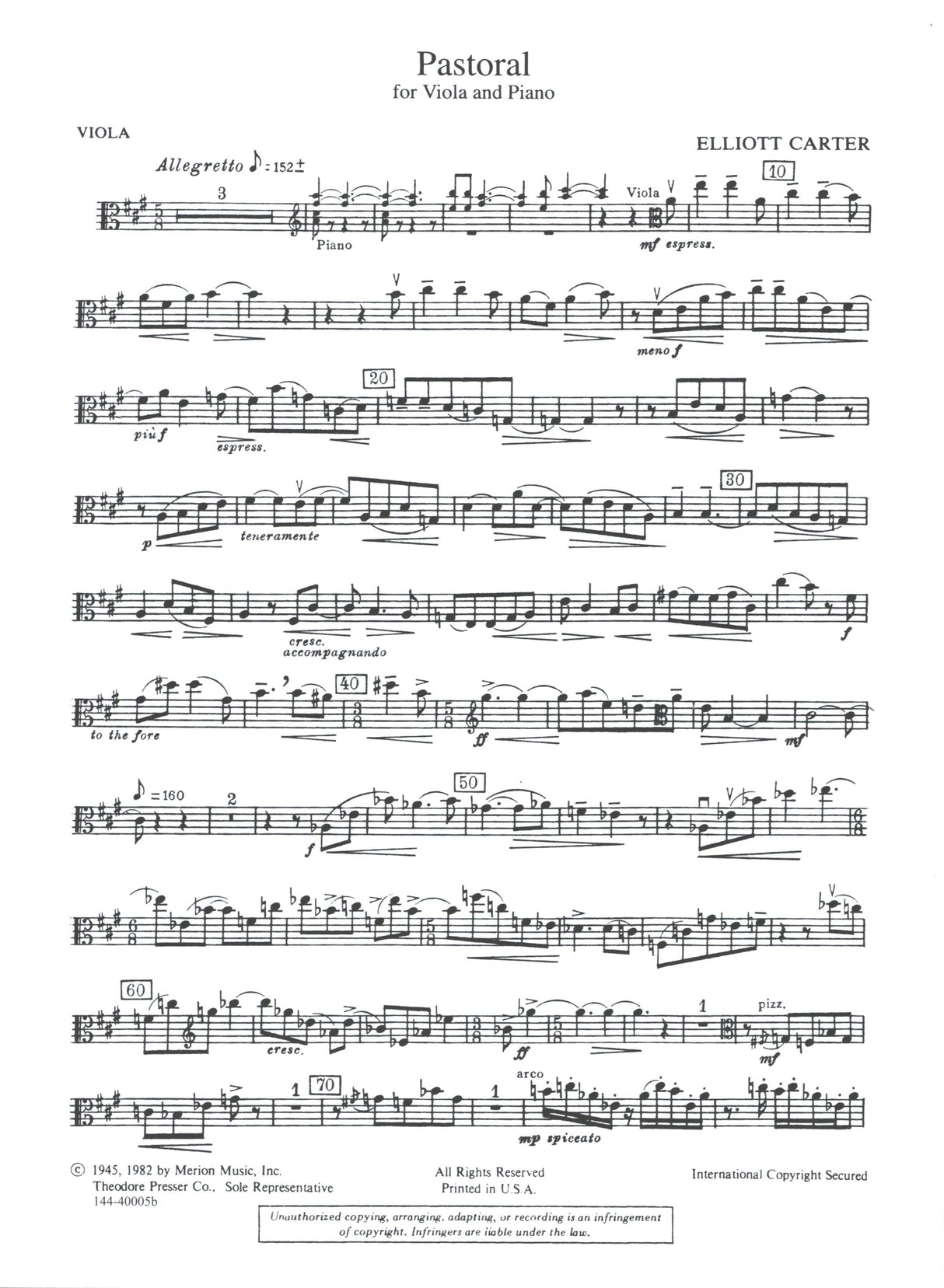 Carter: Pastoral for Viola & Piano