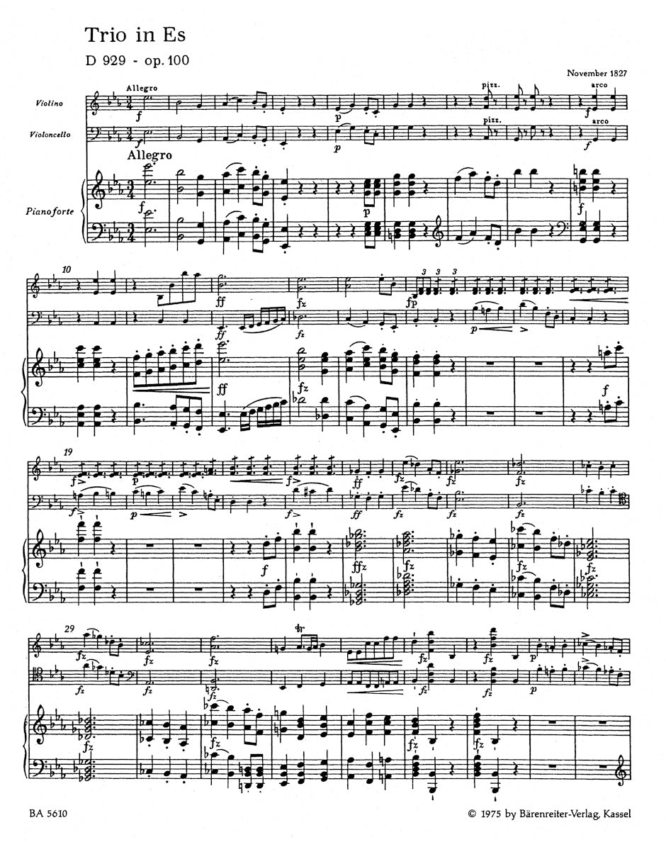 Schubert: Piano Trio in E-flat Major, Op. 100, D 929 – Ficks Music