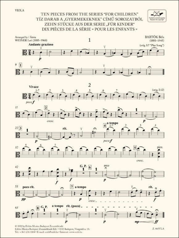 Bartók: Ten Pieces from the Series 'For Children' (arr. for string ensemble)