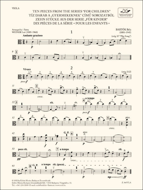 Bartók: Ten Pieces from the Series 'For Children' (arr. for string ensemble)