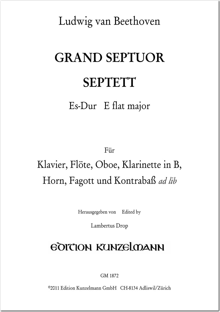 Beethoven: Septet in E-flat Major, Op. 20 (arr. for piano, flute, oboe, clarinet, horn, bassoon and double bass)
