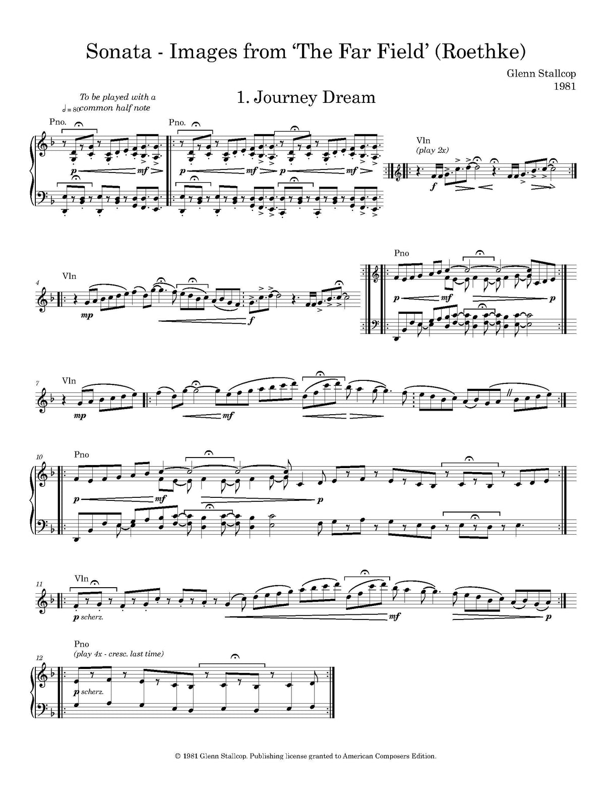Stallcop: Violin Sonata No. 1