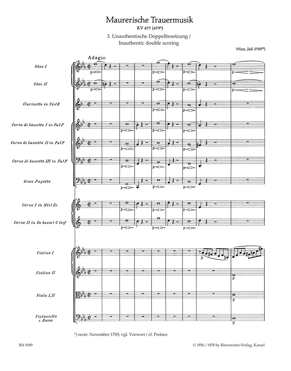 Mozart: Masonic Funeral Music, K. 477 (479a)