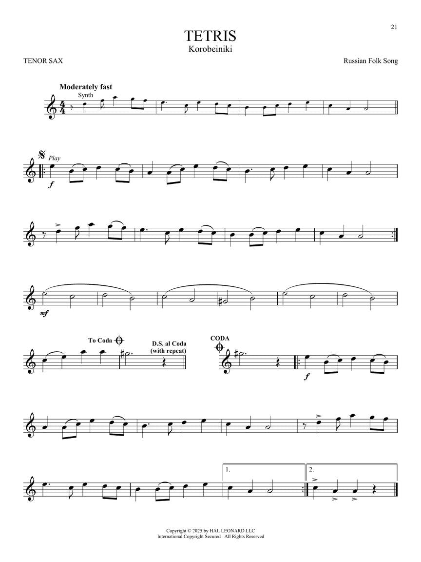 Popular Video Game Music - Tenor Sax