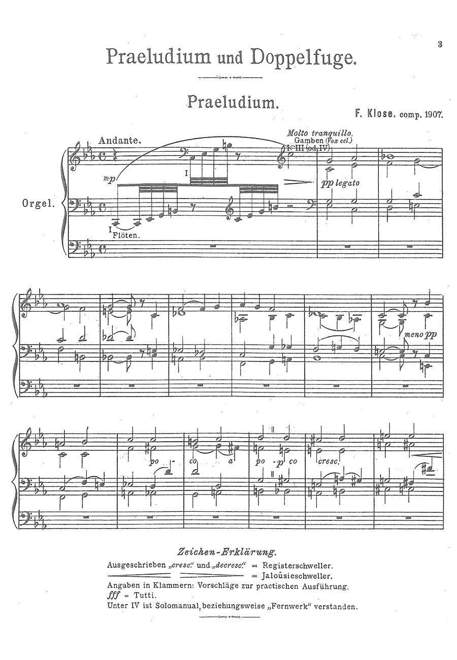 F. Klose: Prelude and Double-Fugue