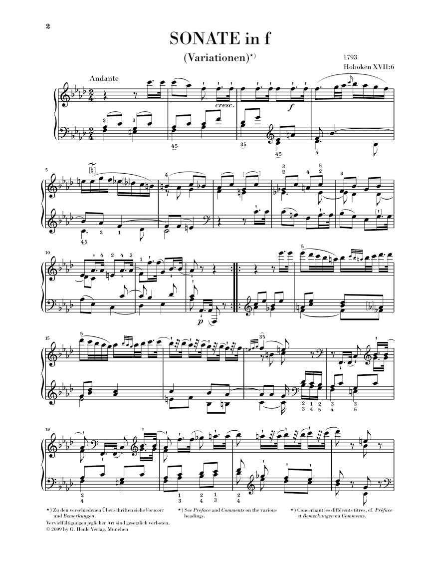 Haydn: Variations in F Minor (Sonata), Hob. XVII:6 – Ficks Music