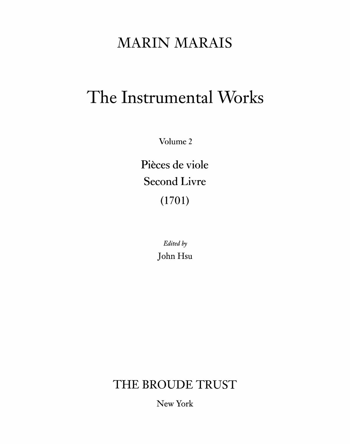 Marais: Pièces de viole, Second Livre (1701)