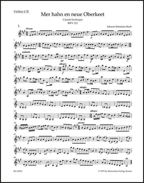 Bach: Mer hahn en neue Oberkeet, BWV 212 ("Peasant Cantata")