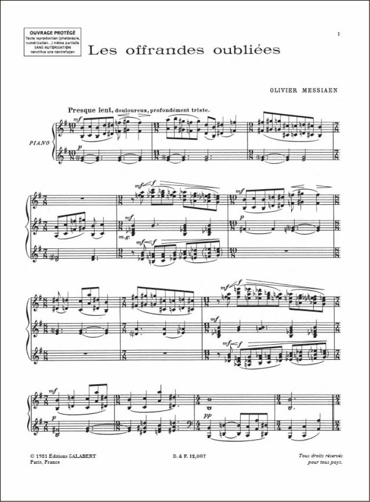 Messiaen: Offrandes Oubliées pour piano