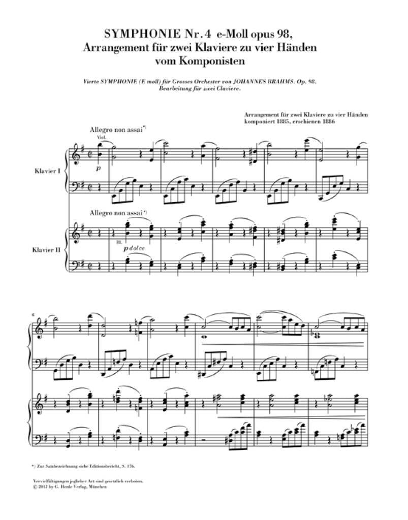 Brahms: Symphony No. 4 in E Minor, Op. 98 (arr. for 1 and 2 pianos