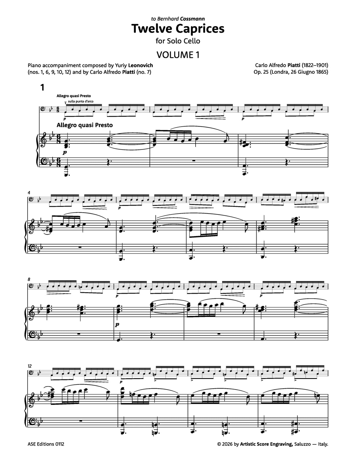 Piatti: Twelve Caprices for Solo Cello, Op. 25