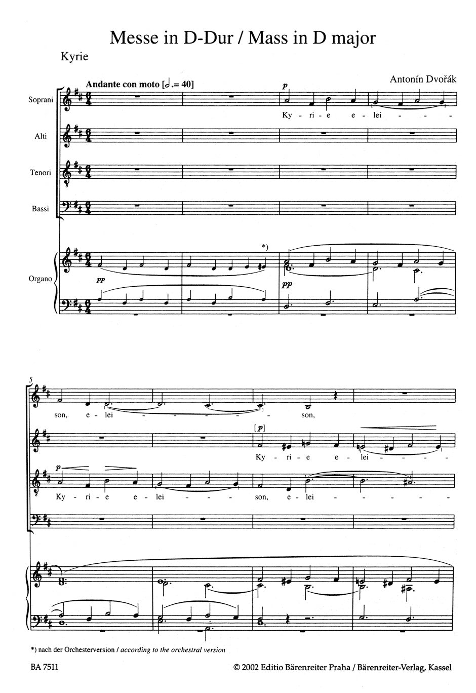 Dvořák: Mass in D Major, Op. 86 (arr. for soloists, choir and