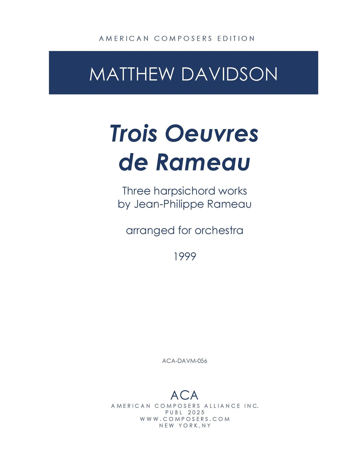 Davidson: Trois Oeuvres De Rameau