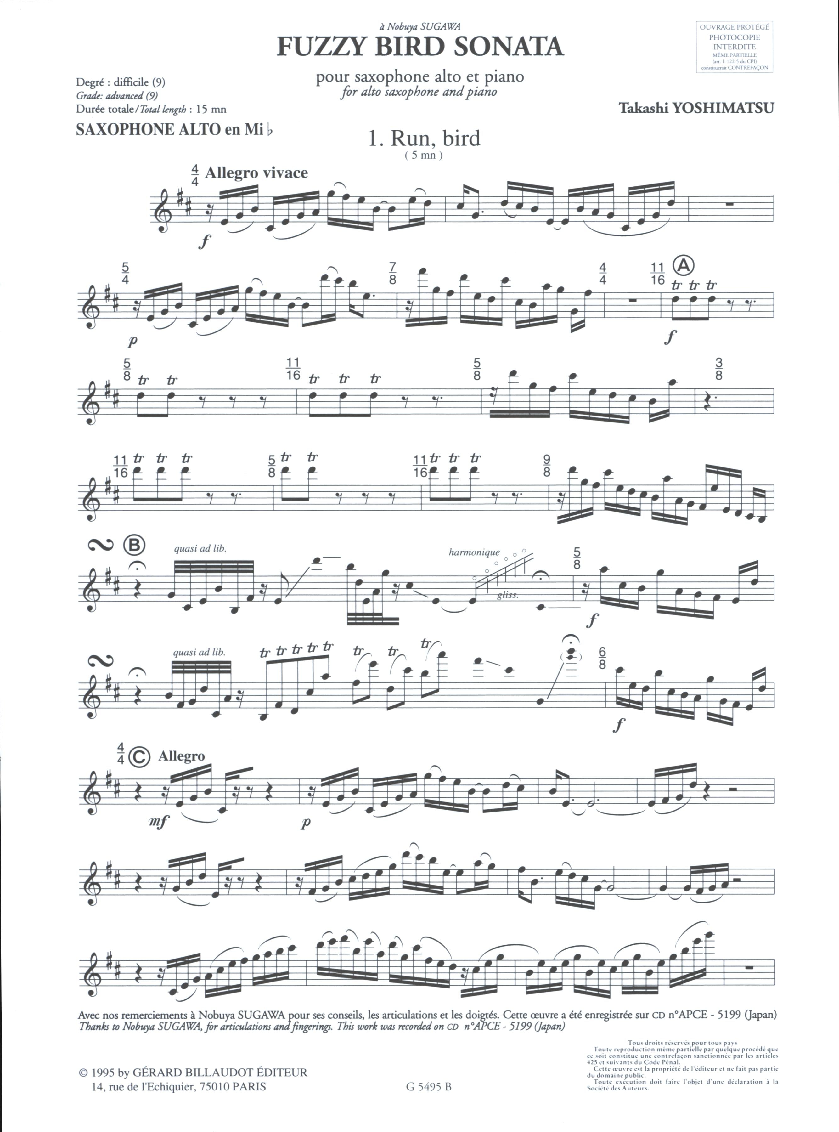 Yoshimatsu: Fuzzy Bird Sonata – Ficks Music