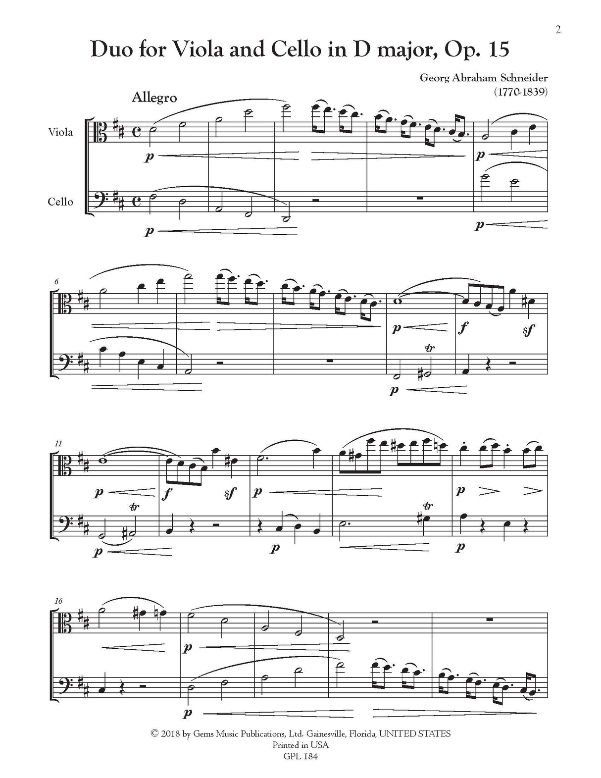 G.A. Schneider: Duo in D Major, Op. 15