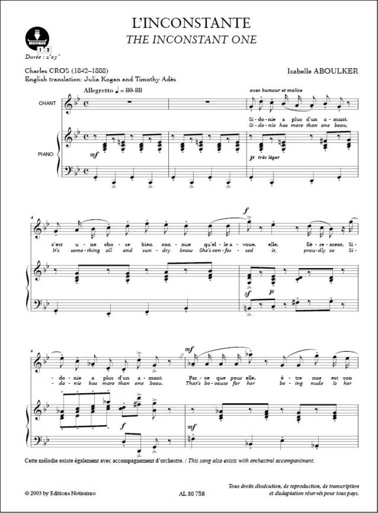 Aboulker: Mélodies pour voix et piano