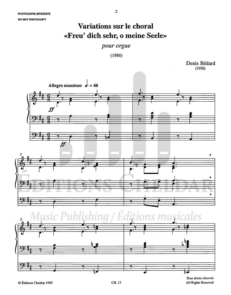 Bédard: Variations sur le choral "Freu' dich sehr, o meine Seele"