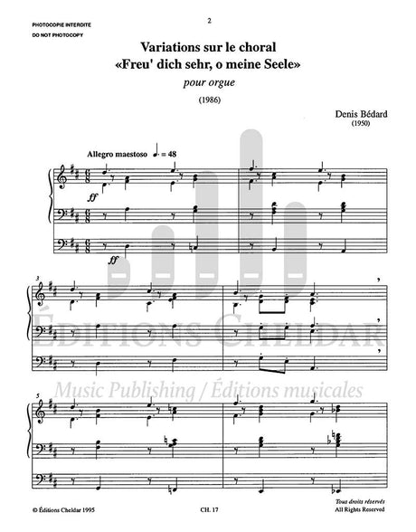 Bédard: Variations sur le choral "Freu' dich sehr, o meine Seele"