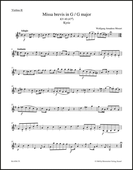 Mozart: Missa brevis in G Major, K. 49 (47d)