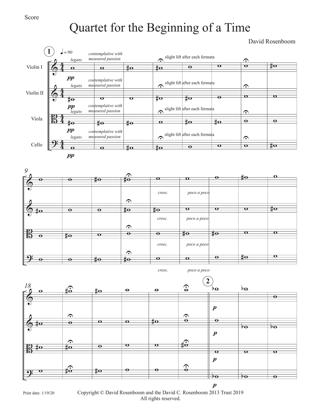 Rosenboom: Quartet for the Beginning of a Time