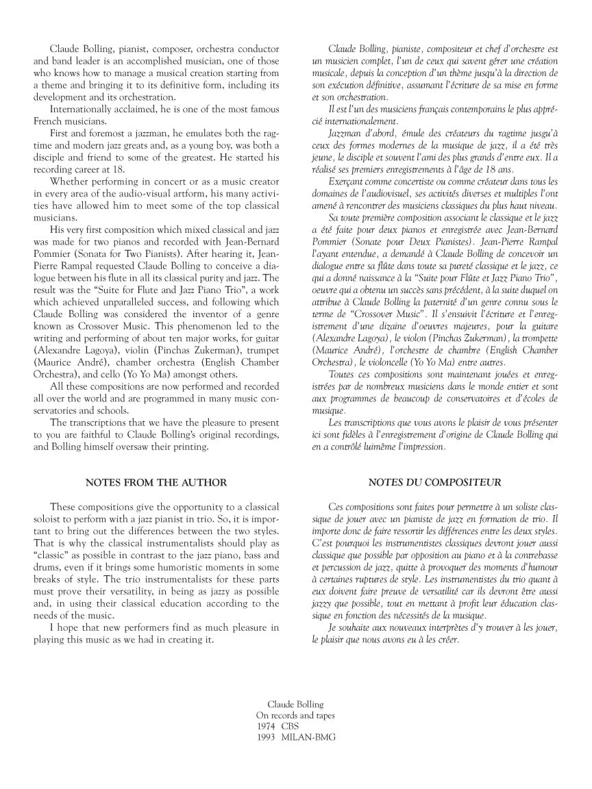 Bolling: Suite for Flute and Jazz Piano Trio