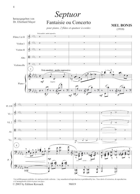Bonis: Septet for 2 Flutes, Piano and String Quartet