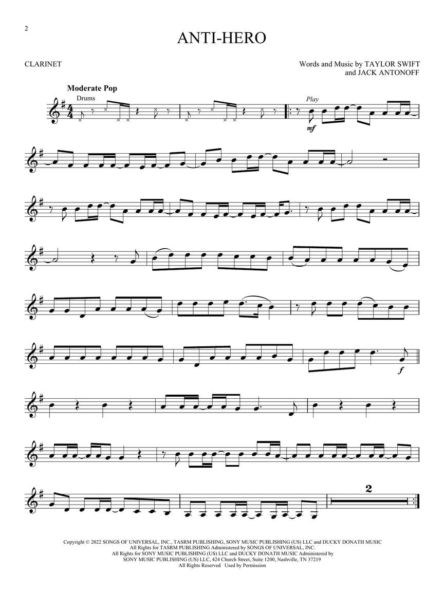 Taylor Swift: Selections from Midnights & The Tortured Poets Department - Clarinet