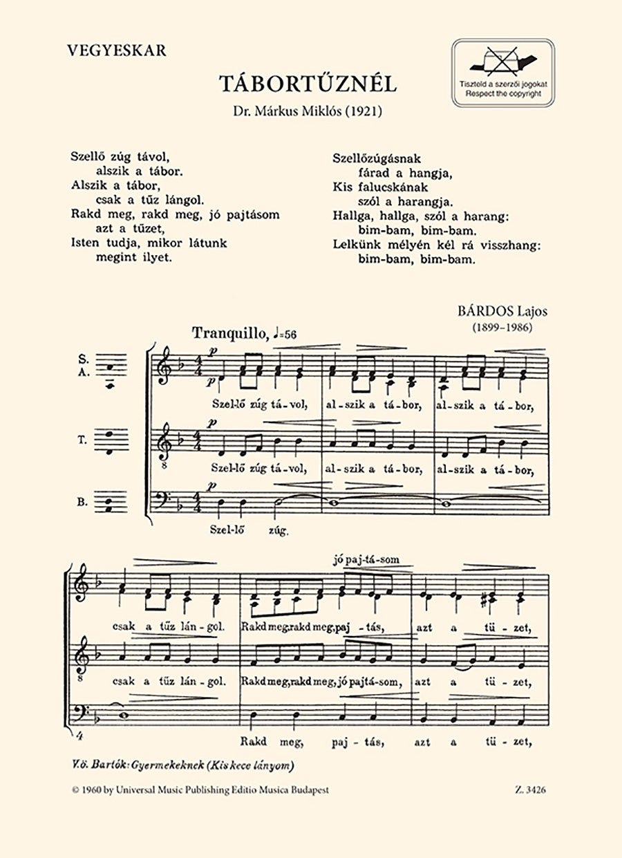 Bárdos: Tábortűznél (Version for SATB Choir)