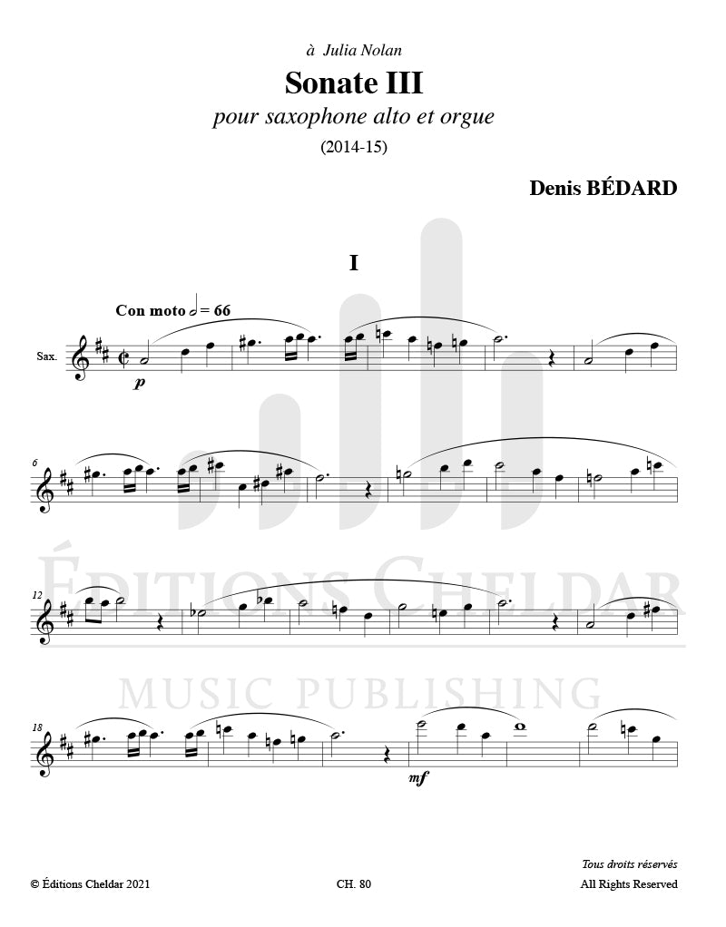 Bédard: Sonata No. 3 for Alto Saxophone and Organ