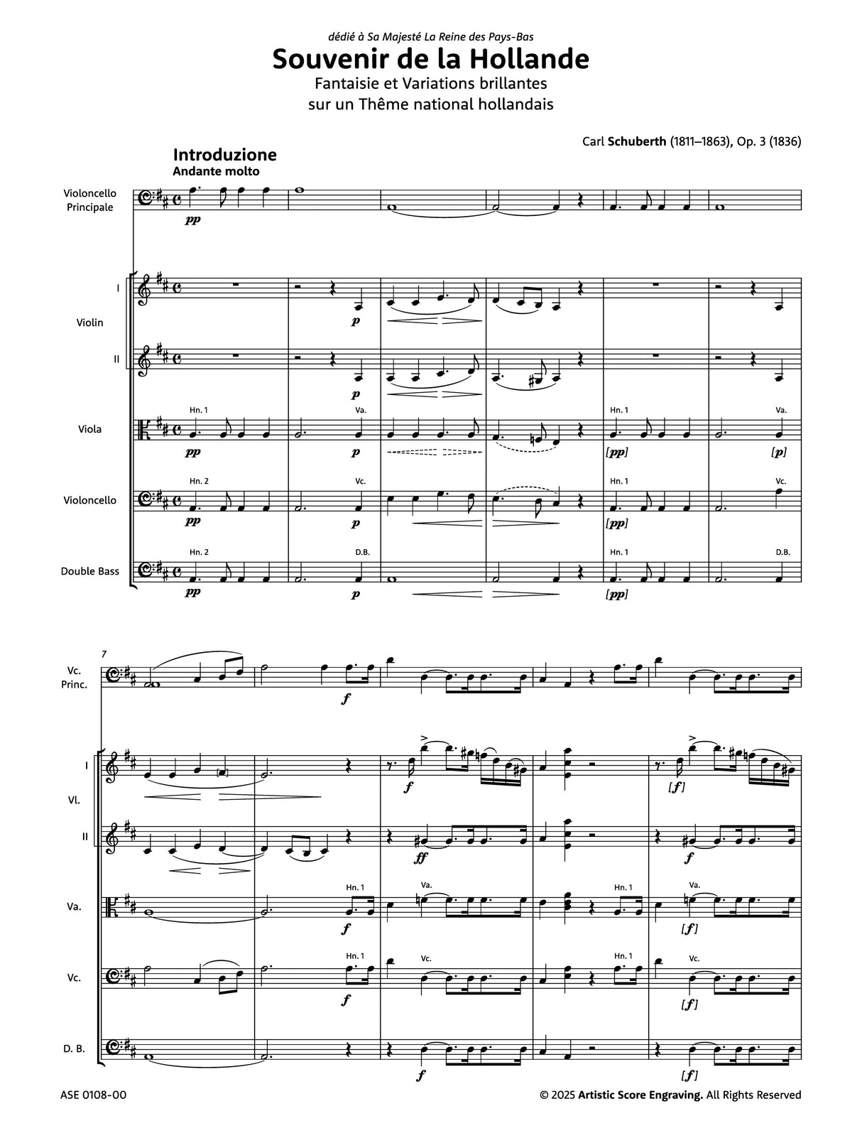 Schuberth: Souvenir de la Hollande, Op. 3 (Version for Cello & String Quintet)