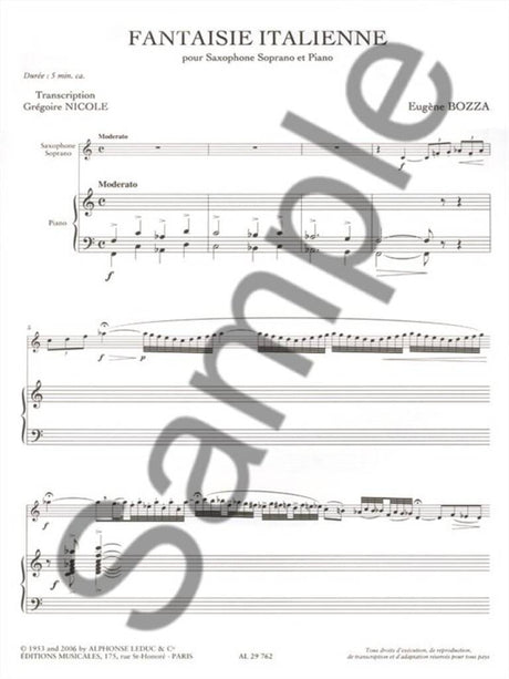 Bozza: Fantaisie Italienne (arr. for soprano sax & piano)