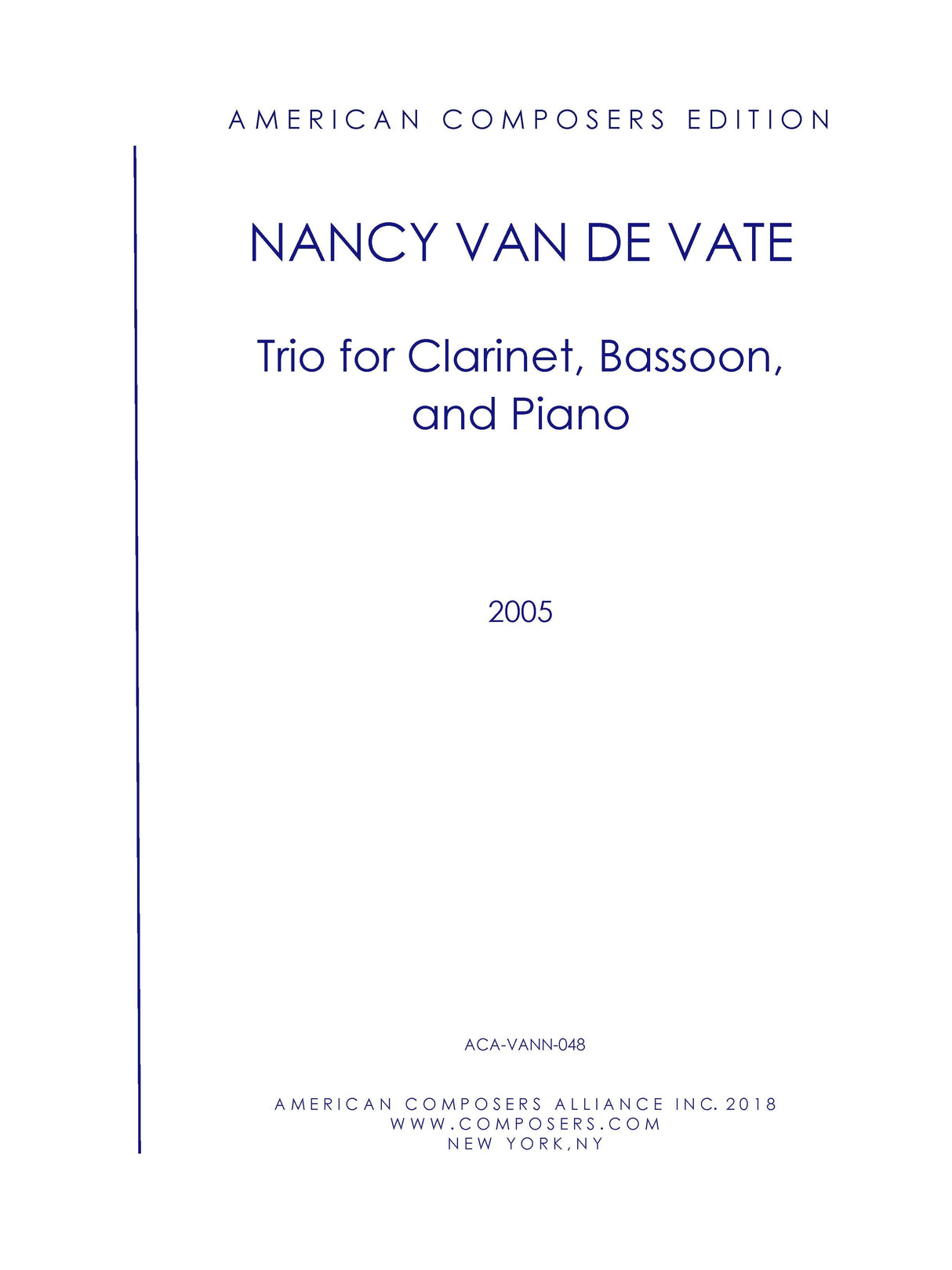 Van de Vate: Piano Trio (Version for Clarinet, Bassoon and Piano)