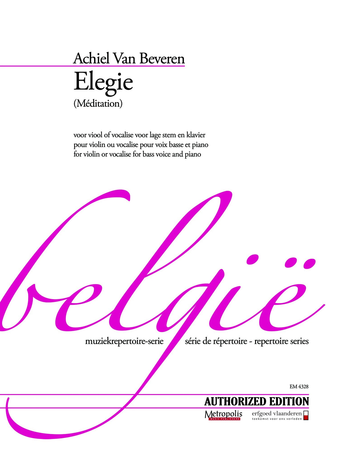 Beveren: Elegie (Méditation) for Bass Voice or Violin & Piano