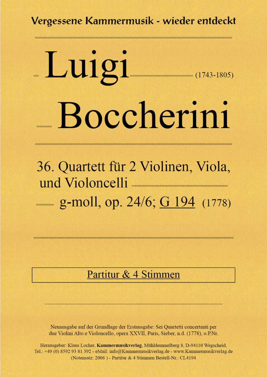 Boccherini: String Quartet in G Minor, G 194, Op. 24, No. 6
