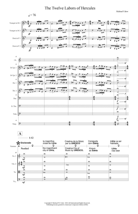 Udow: The Twelve Labors of Hercules (Version for Orchestra, Choir, Guitars, Steel Drums, & Narrator)