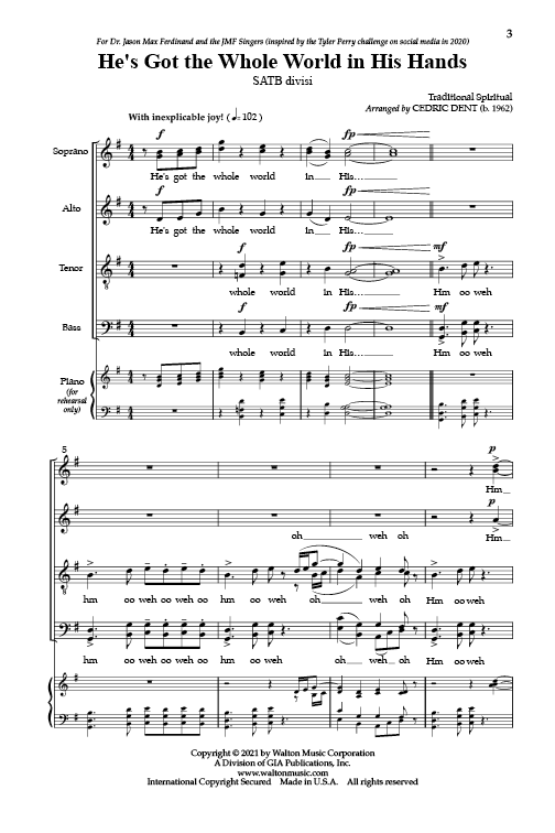He's Got the Whole World in His Hands (arr. for SATB choir)