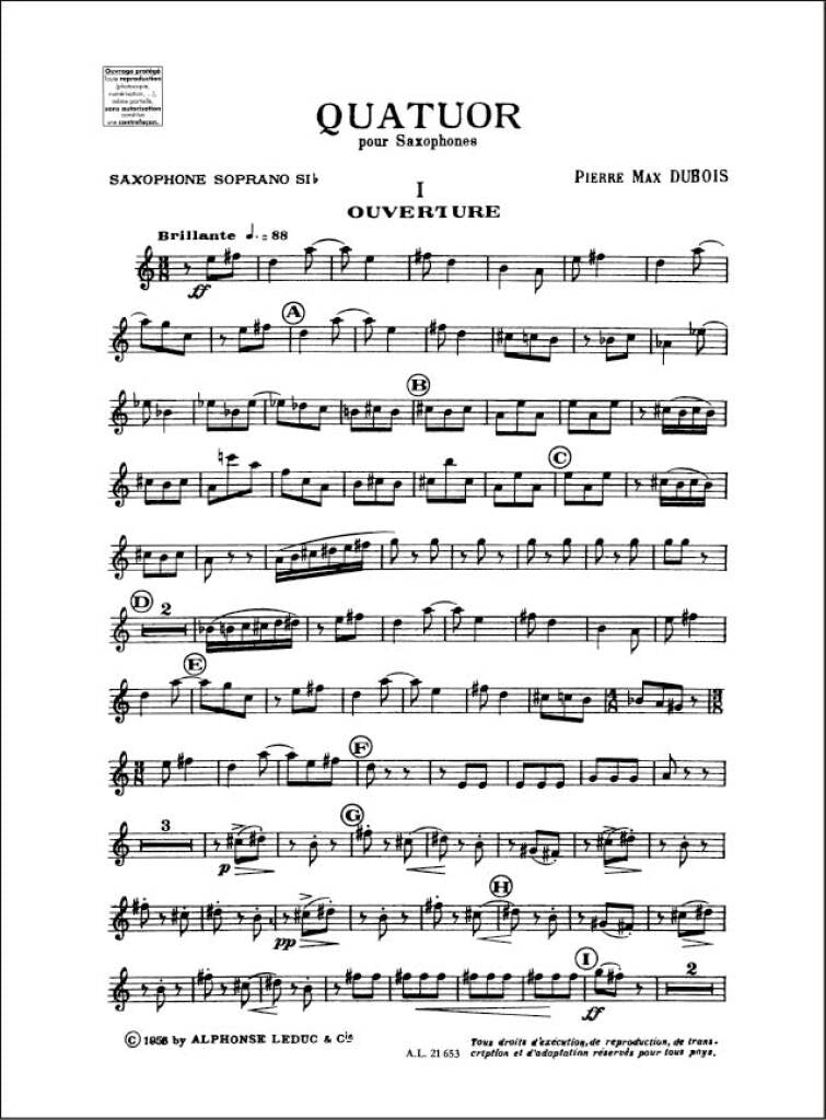 Dubois: Saxophone Quartet – Ficks Music