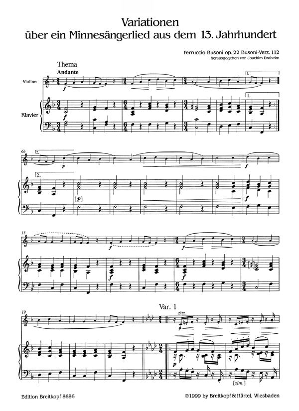 Busoni: Variations on a Minnesinger Lied, BV 112, Op. 22