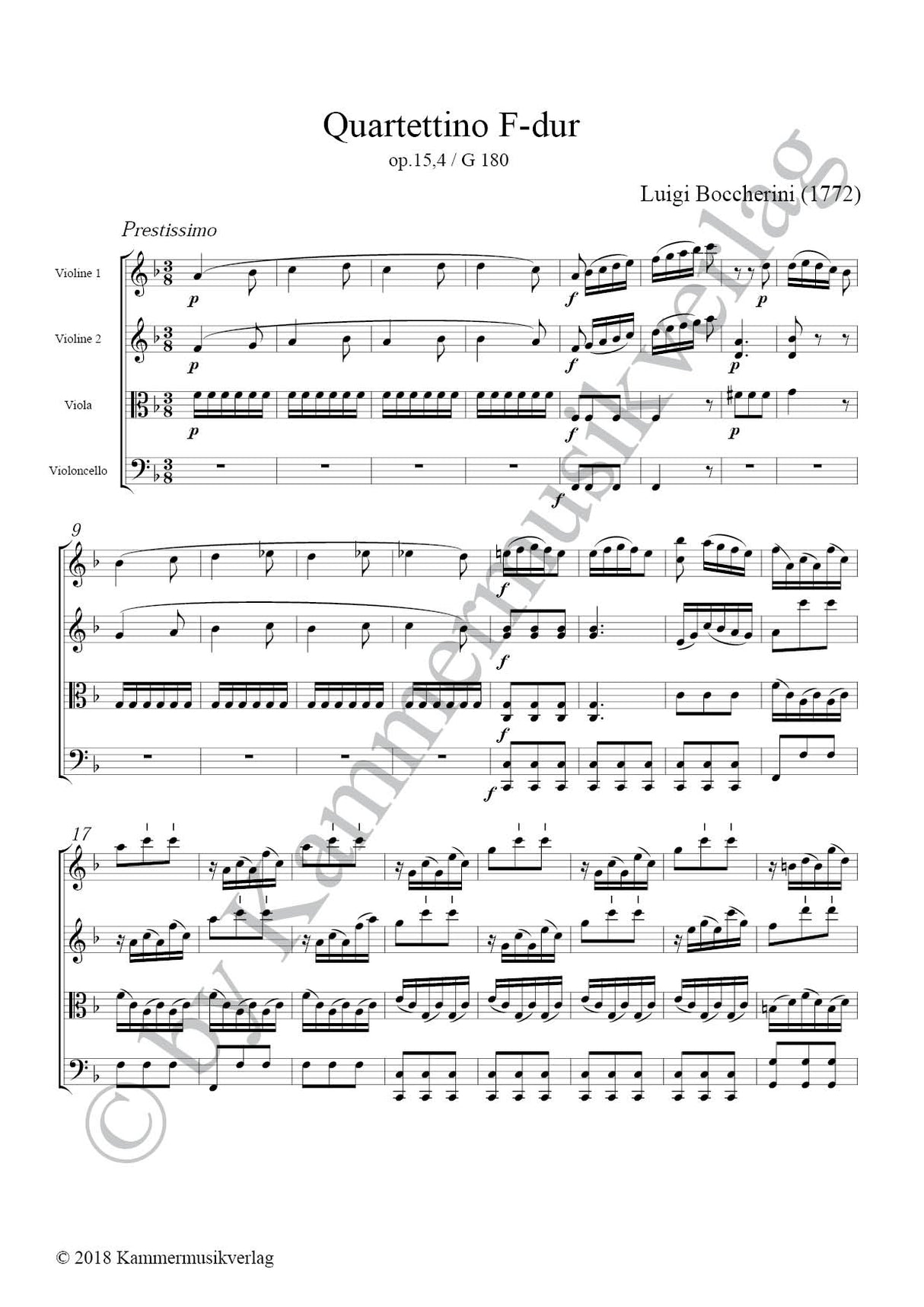 Boccherini: String Quartet in F Major, G 180, Op. 15, No. 4