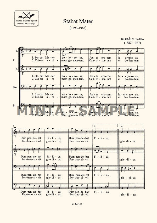 Kodály: Stabat Mater (original & arr. for SATB choir)