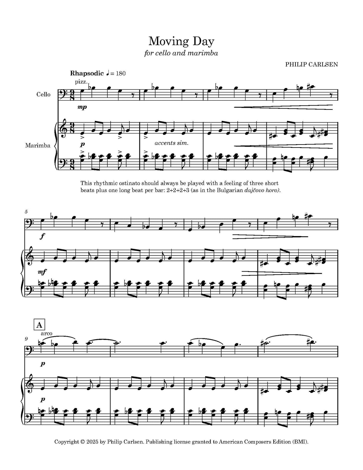 Carlsen: Moving Day (Version for Cello & Marimba)